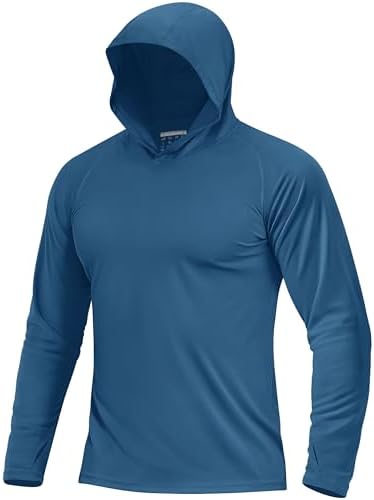 Boladeci UV Shirts for Men Hoodie UPF 50+ Sun Protection Clothing Men Sun Hoodie UV Shirt Mens Long Sleeve Shirt Men Summer Shirts Rash Guard Running Gear Fishing Gifts for Men Tee with Hat Blue L