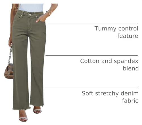 Image of GRAPENT Straight Leg Jeans for Women High Waisted Stretchy Frayed Raw Hem Loose Denim Pants Casual Baggy Jean Trousers