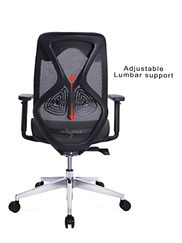 NXTGEN MISURAA Imported Xenon Mid Back Ergonomic Chair with Advanced Synchro Tilt Mechanism, Mesh Seat and Back, Adjustable Seat Depth, Lumbar Support and Arms (Black)