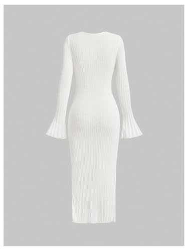 Floerns Women's Open Front Long Cardigan Bell Sleeve Ribbed Knit Sweater with Pockets2