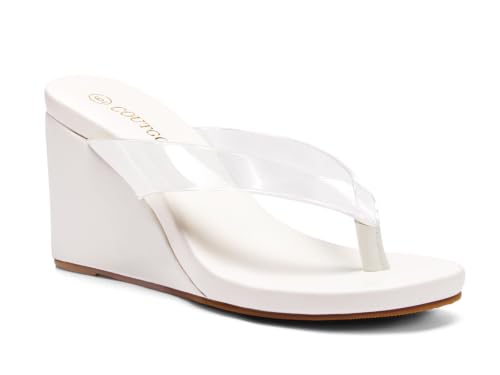 Image of Coutgo Womens Wedge Heels Sandals Platform Flip Flops Slides Slip On Summer Beach Shoes