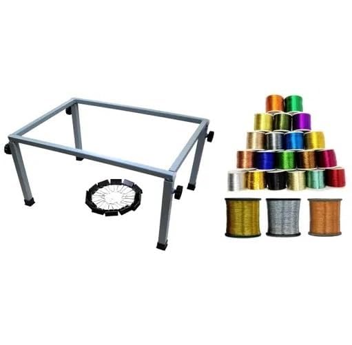 Ragro Aari Embroidery Stand, Square Type, 24 x 16 Inches, with 12 Pieces Cip and 23 Multi-Colour Zari Threads /Alternative for Hoops/Aari Work Materials-image-9