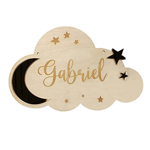 Plaque de porte prénom personnalisable en bois nuage Adzif.biz