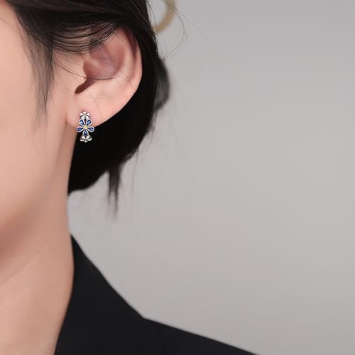 Kokoma Vintage Blue Daisy Flower Small Hoop Earrings for Women 925 Sterling Silver Daisy Huggie Hinged Hoops Cartilage Earrings Elegant Ear Jewelry Gifts for Birthday Party2