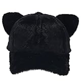 Thick Cute Cat Ears Baseball Caps Black Brown Winter Warm Hats for Women Girls Outdoor Hip-Hop Cap Adjustable (Classic Black)