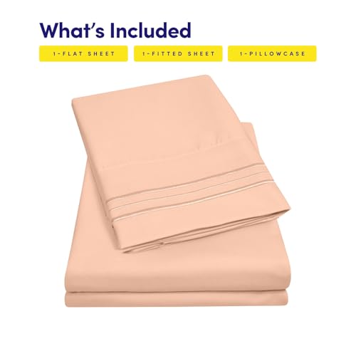 Image of 1500 Supreme Collection Twin XL Sheet Sets Peach - 3 Piece Bed Sheets and Pillowcase Set for Twin XL Mattress - Extra Soft, Elastic Corner Straps, Deep Pocket Sheets, Twin XL Peach