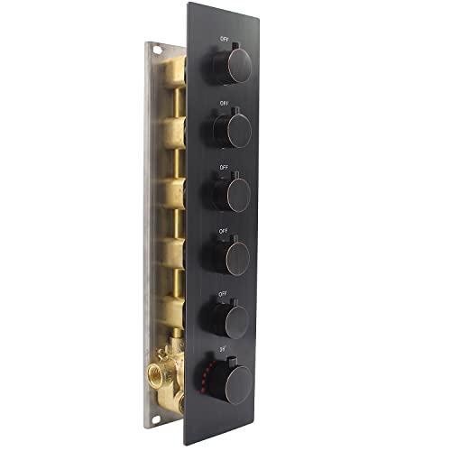 Can Run All Functions Together 5-Way Shower Diverter Valve Kit, HOMEDEC Concealed Brass Thermostatic Mixer Valve Handles Control Outlets Shower Flow(Oil Rubbed Bronze, Vertical installation)
