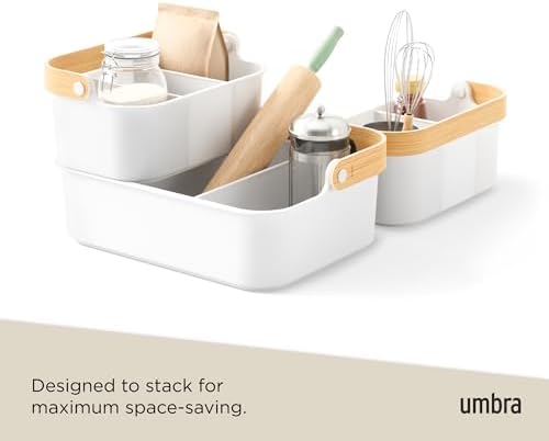 Umbra Bellwood Stackable Container Organiser with Removable Dividers, White/Natural, Medium, 11x7x5 inches