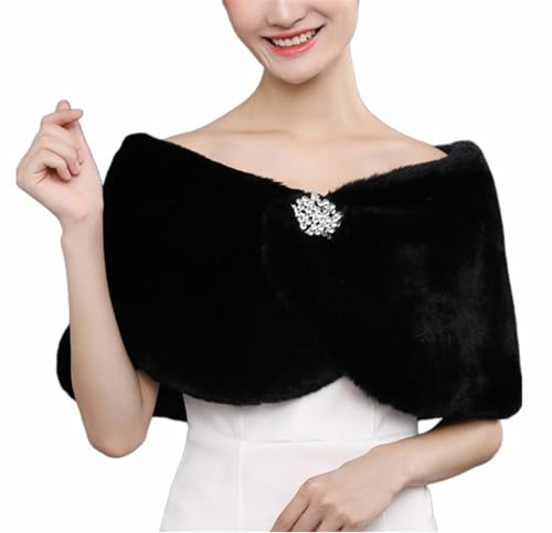 BESTORI Stola Donna Coprispalle di Pelliccia Sintetica Invernale Sciarpa per Sposa e Damigelle d'onore Nero
