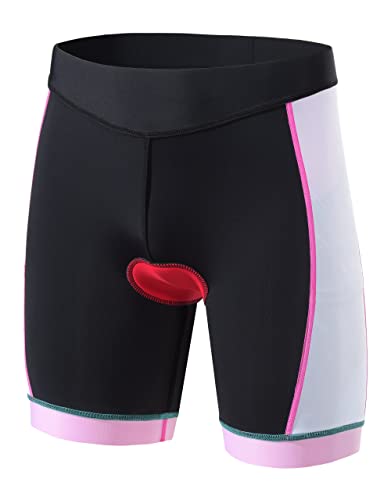 Fitst4 Kids Cycling Bike Shorts Boys Girls Printed Biking Shorts Padded Youth Triathlon Shorts With Pockets Pink Size L #TOP4
