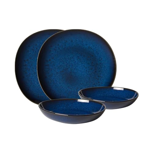 like. by Villeroy & Boch - Lave Bleu Geschirr Set Aus Steingut, 4Tlg., Pottery Look, Tafelservice Für 2 Personen, Blau