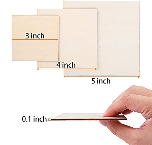 Image of Cliths 100 Pieces Unfinished Square Wood Pieces 3 Size Blank Wood Slices for Coasters DIY Crafts and Home Decor Painting