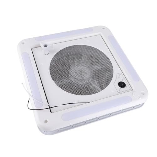 Tbest Ventilador de Techo para RV, 12 V, 360 X 360 Mm, 10 Aspas, Modo Dual, Salida de Entrada de Aire, 4 Luces LED para Furgoneta, Remolque, Autocaravana, Ventilación de Techo,