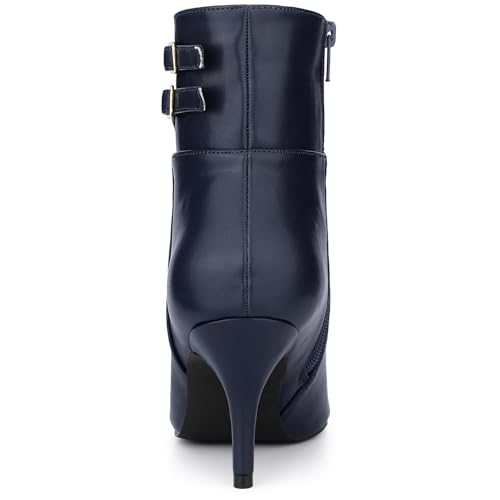 Allegra K Women's Pointed Toe Buckle Stiletto Heels Ankle Boots4