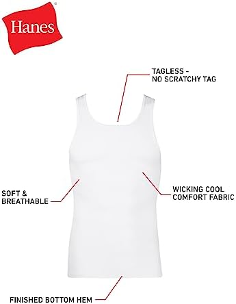 Hanes Mens ComfortSoft 6 Pack Tagless A-Shirts Undershirts, White, Large US - 4