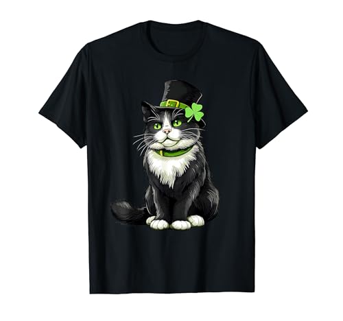 Girls Cat St Patricks Day Shamrock Irish Toddler Kids Women Camiseta