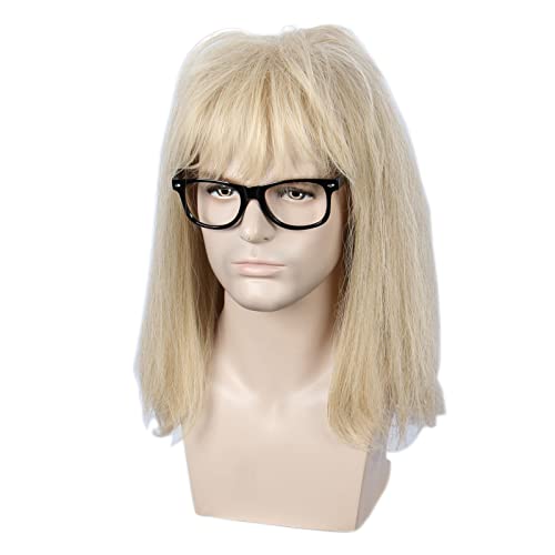 Linfairy 80s Heavy Metal Halloween Mullet Fancy Dress Punk Wig with Glasses frame