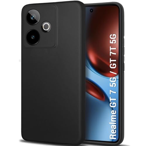 Image of TheGiftKart Sleek Back Cover Case for Realme GT 7 5G / GT 7T 5G / GT 7 Dream Edition | Slim Fit Protective Design | Ultra Matte Finish | Camera Protection Bump | Soft Silicon Cover (Silicone, Black)