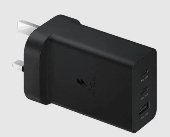 65W Power Adapter Trio Super Fast Charging Adapter Compatible for Samsung smartphones & Tablet (Black)