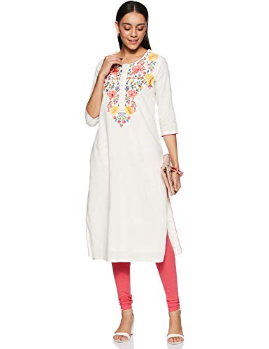 Image of BIBA Womens Round Neck Embroidered Kurta
