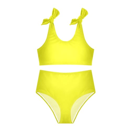 Girls Swimsuits Bikini Set,Two Piece Swimsuit Bathing Suit Girls' Swimwear Yellow Solid Color Pure Plain4