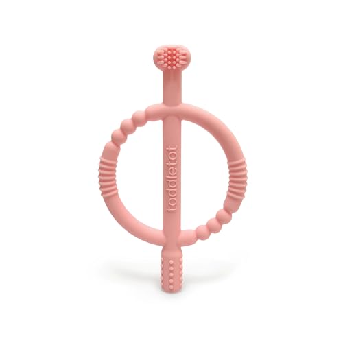 toddletot Toothee Teether Training Toothbrush (Pink) | for Baby 6-24 Months, Easy-Grip Handle, Triple Angle Bristles | Oral Care for Sensitive Gums | Cleans and Massages All Sides at Once