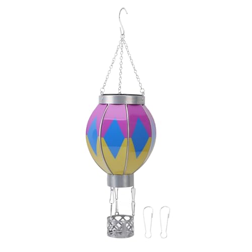 Lanterne solaire en forme de ballon à air chaud, lampe suspendue à énergie solaire pour la décoration extérieure, lampe en forme de ballon portable en fer...