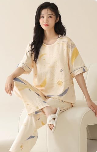 Image of Celary Women's Korean Night Suit Set | Round Neck Full Sleeve Top & Printed Ankle Length Pyjama | Skin-Friendly Fabric Soft Breathable Stretchable Loungewear | M to 2XL