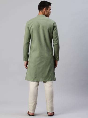 Image of Majestic Man Men's Cotton Regular Fit Casual Mandarin Collar Ethnic Motifs Solid Long Kurta