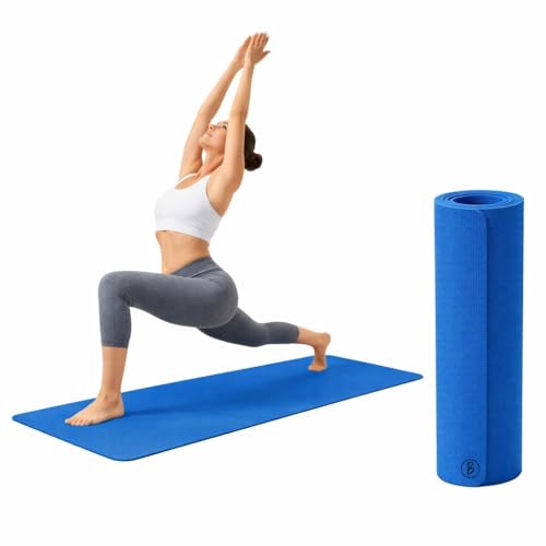 Image of Btag Premium TPE Yoga Mat for Women & Men | Anti-Slip Exercise & Gym Mat for Home Workouts | Lightweight & Durable | 4 mm (Blue)