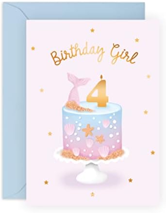 Central 23 Second Birthday Card for Girls - Happy 2nd Birthday Card - Age 2 - Two Year Old - Cute Pastel Pink Blue Mermaid Shells - Kids - Daughter - Granddaughter - Comes With Fun Stickers