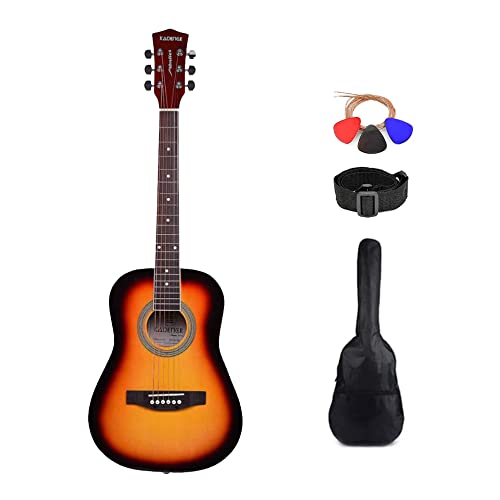 Image of Kadence Frontier 34 Inch Spruce Guitar For Kids, Travel Guitar for Adult Acoustic Guitar With Set of Strings, Strap, Picks And Bag (Sunburst Guitar)