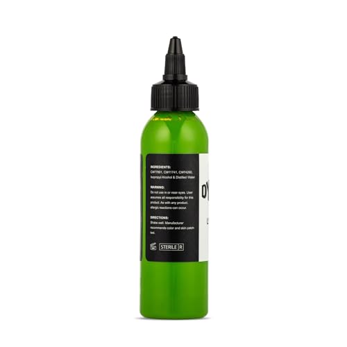 Image of Dynamic Color Lime Green Tattoo Ink, Made in USA Since 1990, 4 oz | Sterilized and lot-numbered for full traceability; established American brand trusted by artists worldwide