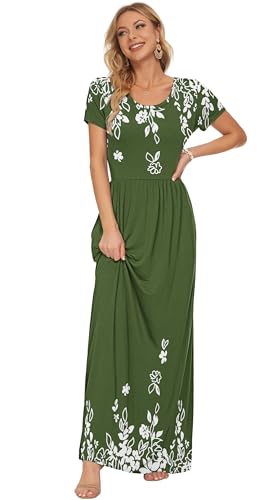 Image of AUSELILY Women's Classic Short Sleeve Loose Plain Casual Long Maxi Dresses for Women 2026