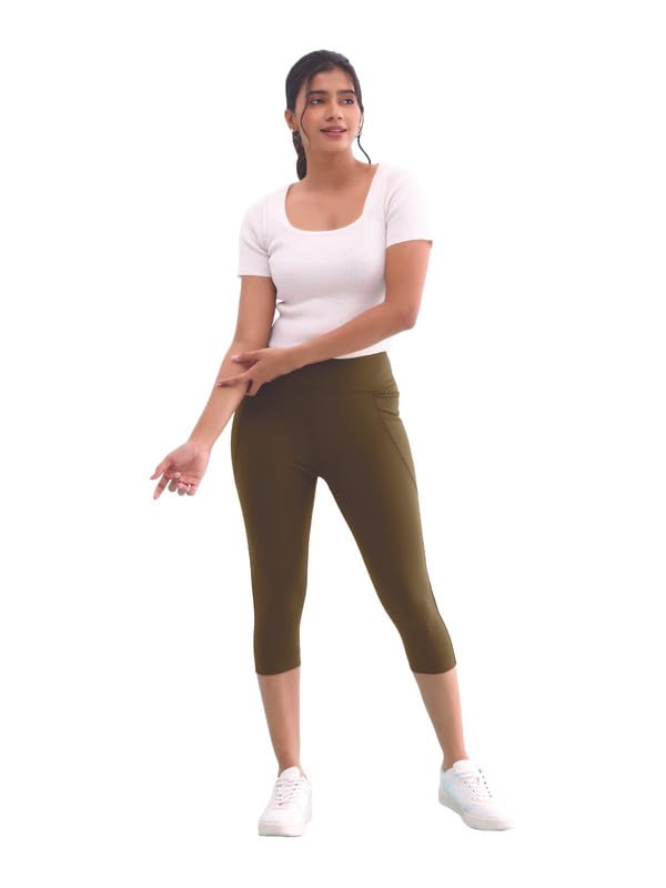 Image of GO COLORS Womens Solid Training Capri | Elastane, High Rise
