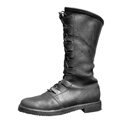 Bottes mi-mollets pour homme, style médiéval, bottes en cuir pour homme, coupe large, confortables et durables, Noir , 43 EU