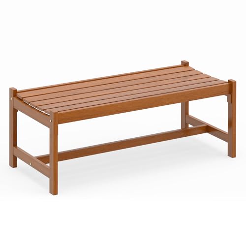COSTWAY Gartenbank Holz Wetterfest, Sitzbank ohne Lehne, 2-Sitzer Holzbank, Balkonbank aus Hartholz...
