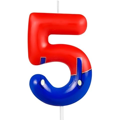 FUNCANDLE Red Blue 5th Birthday Candles Number 5 Candle Cake Topper,Hot Cartoon Game Characters Themed Happy 5th Birthday Cake Perfect Party Decorations for Boys Girls Kids Party Supplies Cover