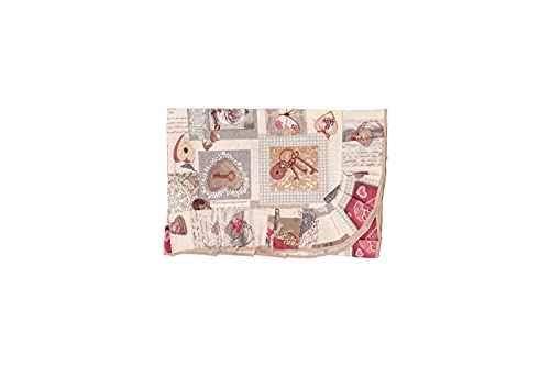 PARAMAISON Tovaglia Centrotavola Quadrata Cuore, Stile Shabby Chic, 90x90 cm, Moderna, Cucina, Soggiorno, Salotto