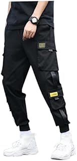 Cargo Pants Casual Jogger Men Pants Hiphop Punk Trousers Black (M) Home Supplies