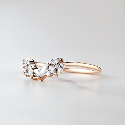 Women's 925 Sterling Silver 0.25CT Moissanite Wedding Band Ring Enhancer Guard Promise Bridal Engagement Stack Open Curved Marquise Cut Rose Gold Plated Size 4-103