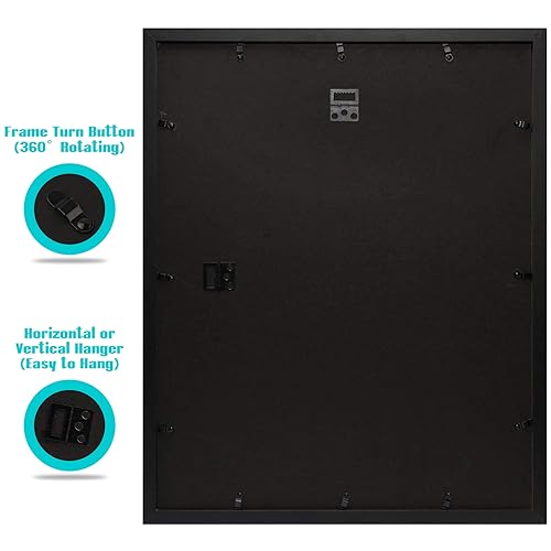 Image of Frametory, 16x20 Picture Frame with Mat for 11x14 Photo - High Definition Glass Wide Molding - Preinstalled Wall Mounting Hardware (Black, 2 Pack)