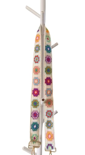 Image of Crochet Flower Purse Strap,Knit Wide Replacement Crossbody for Shoulder Strap Bag Adjustable 2inch Guitar Strap