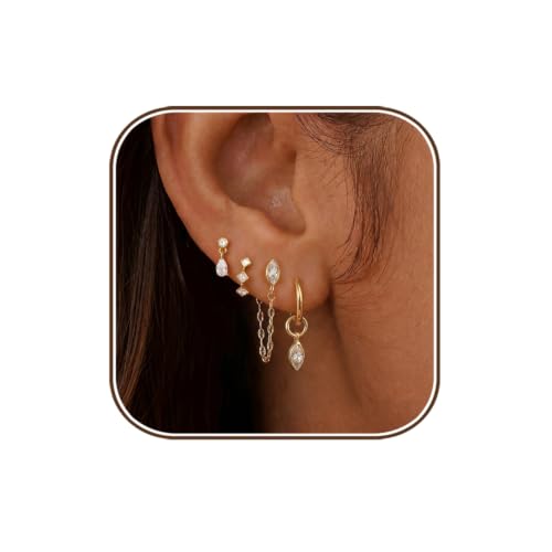 Boucles d'oreilles pendantes en or 14k pour femme avec chaîne délicate