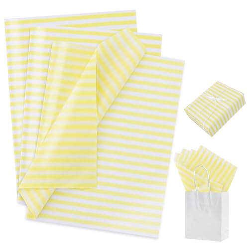 BEISHIDA Yellow Pin Stripe Tissue Paper Bulk Wrapping Tissue Paper for Gift Bags 14 x 20 Inch Gift Wrap for Birthday Easter DIY Crafts Holiday Graduation Wedding-30 Sheets