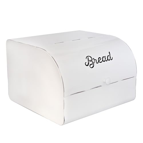 AuldHome Design Large White Bread Box; Farmhouse Enamelware Vintage Style