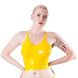 Rubberfashion Latex Bustier mit Cups - ausgeformt taillenlang - Latex BH für Damen und Frauen gelb 0.4mm S