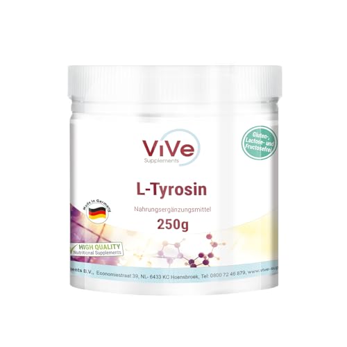 L-Tyrosin Pulver - 250g - mit Vitamin B6 Pyridoxin - pur, ohne Zusatzstoffe - hochdosiert | Qualität aus Deutschland von ViVe Supplements