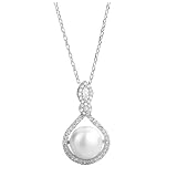 Vestamore Collar de perlas de agua dulce de plata de ley S925, colgante de gota de agua con detalles de circonita, cadena de 45 cm, detalle de cruz, regalo de joyería para fiestas, bodas, uso diario