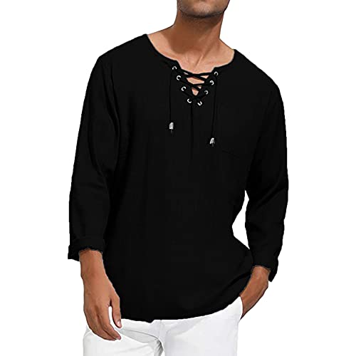 Herren Top V-Ausschnitt Männer Frühling Hemd Lose Langarm Casual Weiß M Cover